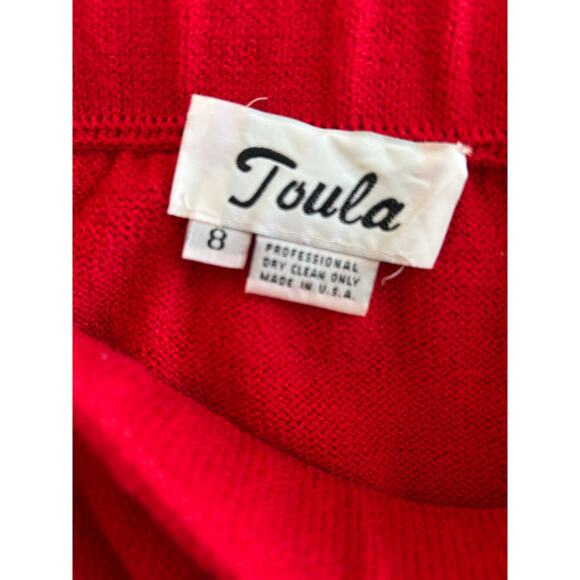 Toula Vintage Red & Gold Plaid Knit Suit with Pleated Skirt size 8 - Picture 7 of 8